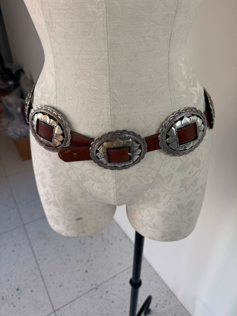 Brighton Sunflower Concho Belt Brown Silver Size Medium Western-inspired Vintage